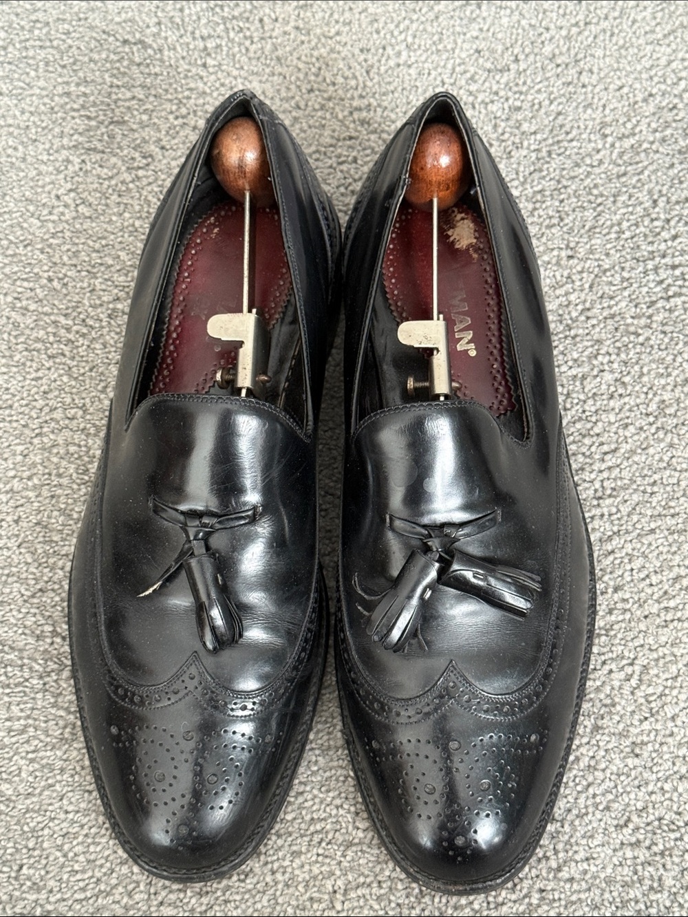 Freeman UltraFlex Black Leather Tassel Wingtip Loafers. #196610. Size 9.5